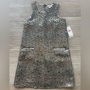 GB Girls Gold Brocade Dress with Jeweled Pockets, New With Tags, Size L